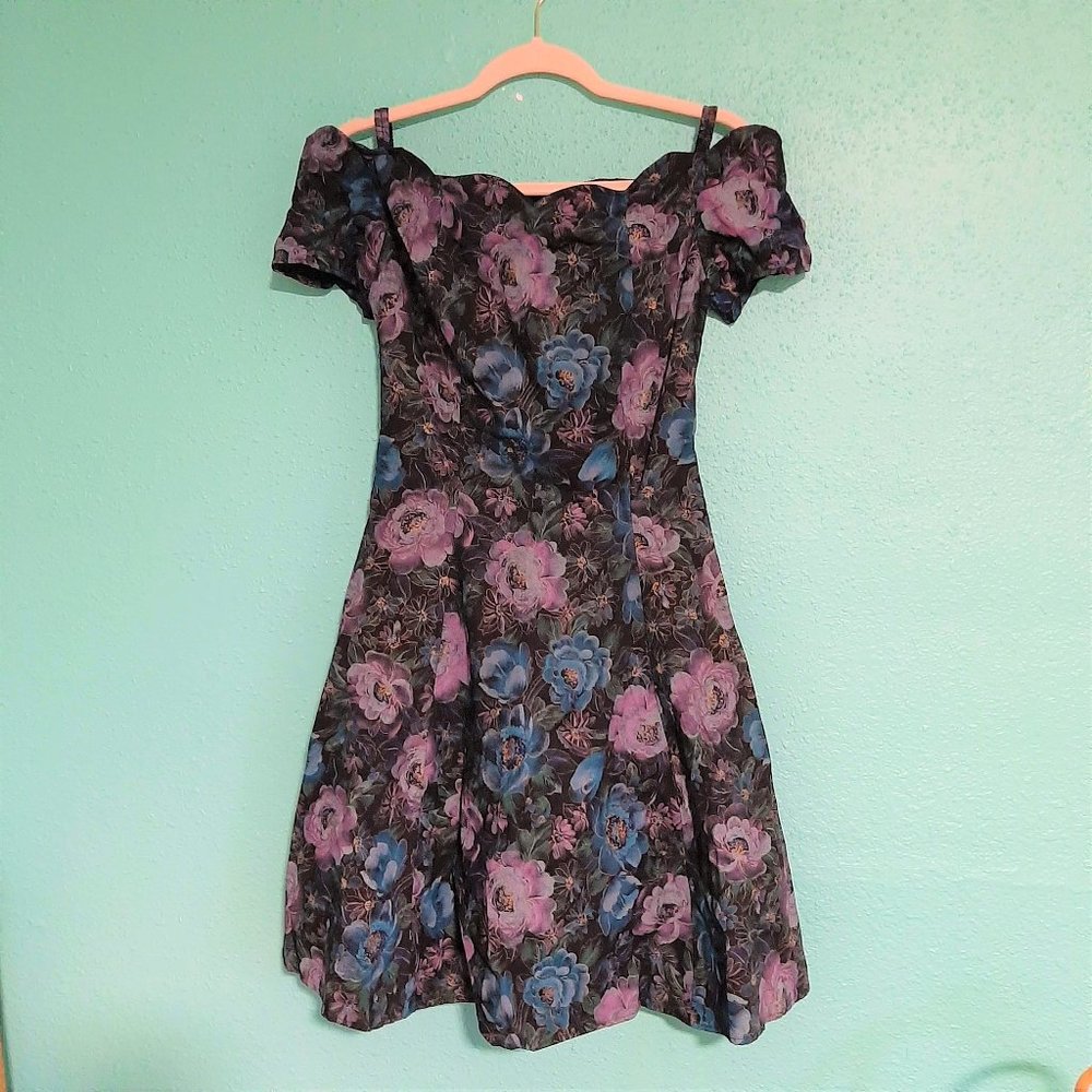 80's Byer too! Floral Party Dress with Gold Accents